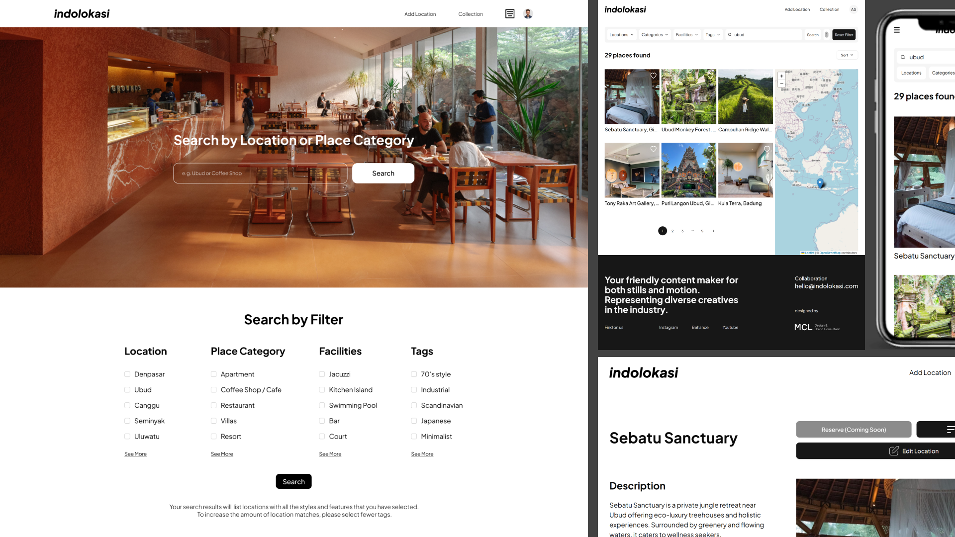 Indolocation Landing Page and Search Interface